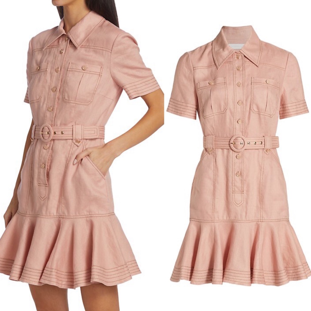 Zimmermann Moonshine Shell Pink Linen Belted Dress